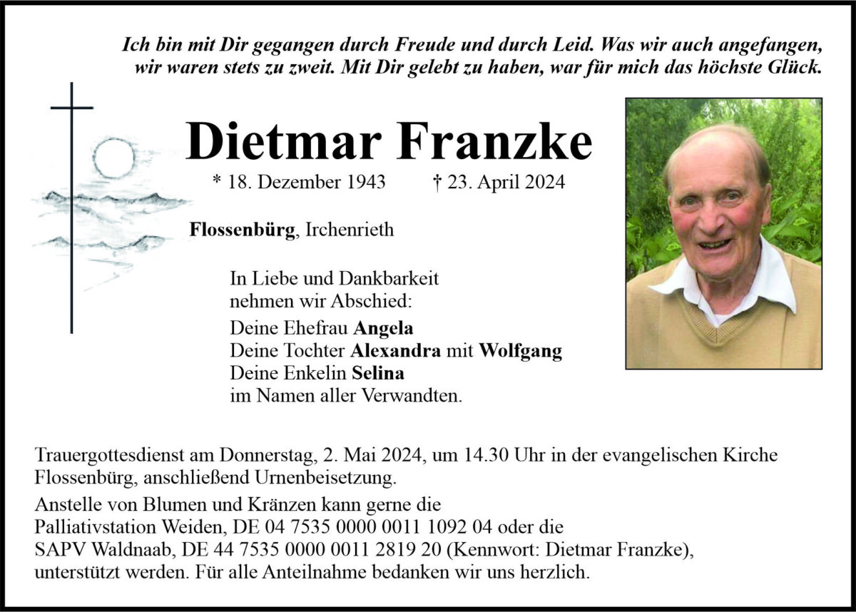 Traueranzeige Dietmar Franzke, Flossenbürg