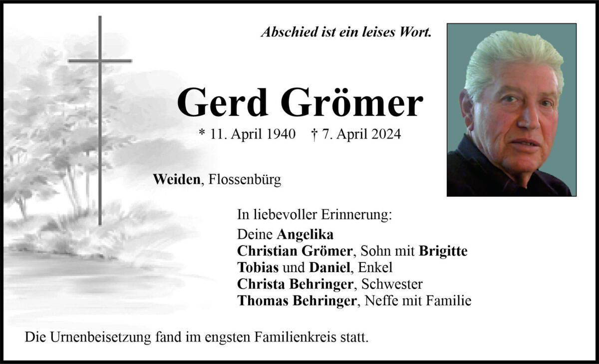 Traueranzeige Gerd Grömer, Weiden