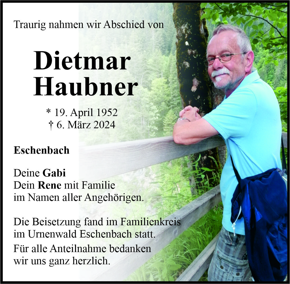 Traueranzeige Dietmar Haubner, Eschenbach