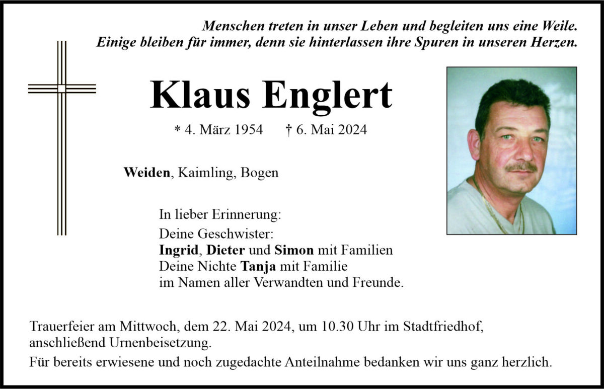 Traueranzeige Klaus Englert, Weiden