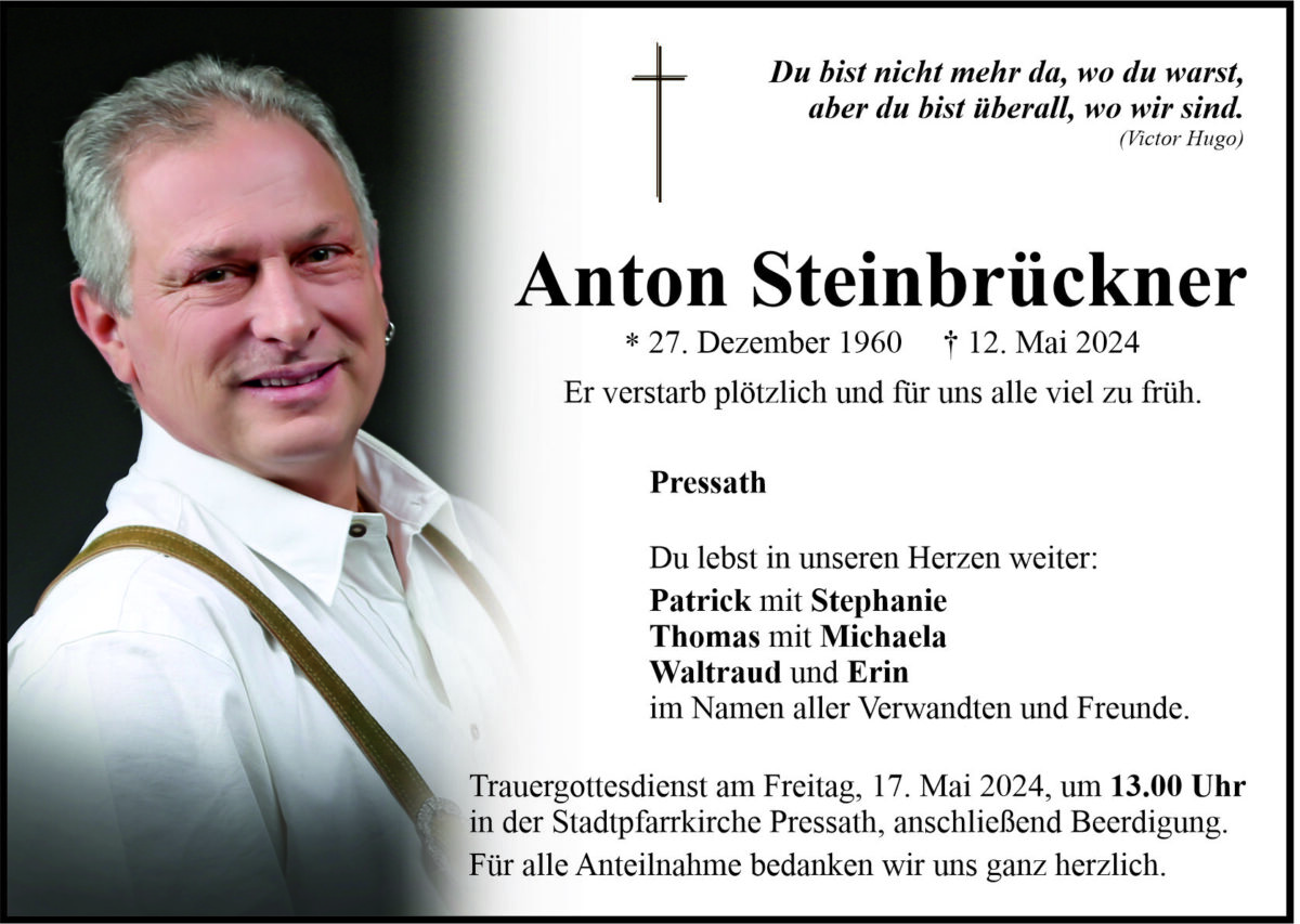 Traueranzeige Anton Steinbrückner, Pressath