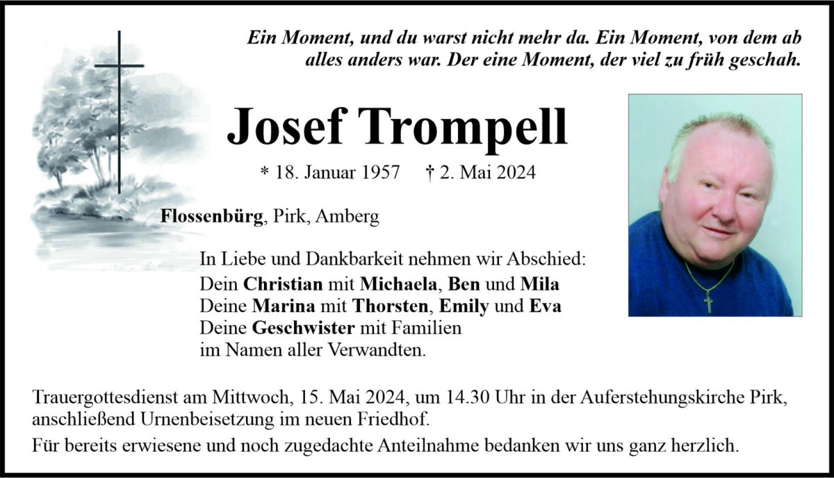 Traueranzeige Josef Trompell, Flossenbürg