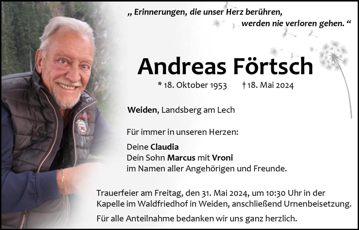Traueranzeige Andreas Förtsch, Weiden