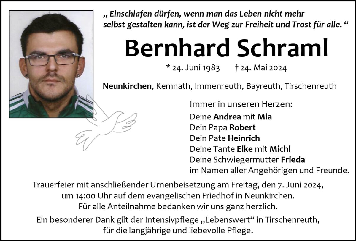 Traueranzeige Bernhard Schraml, Neunkirchen