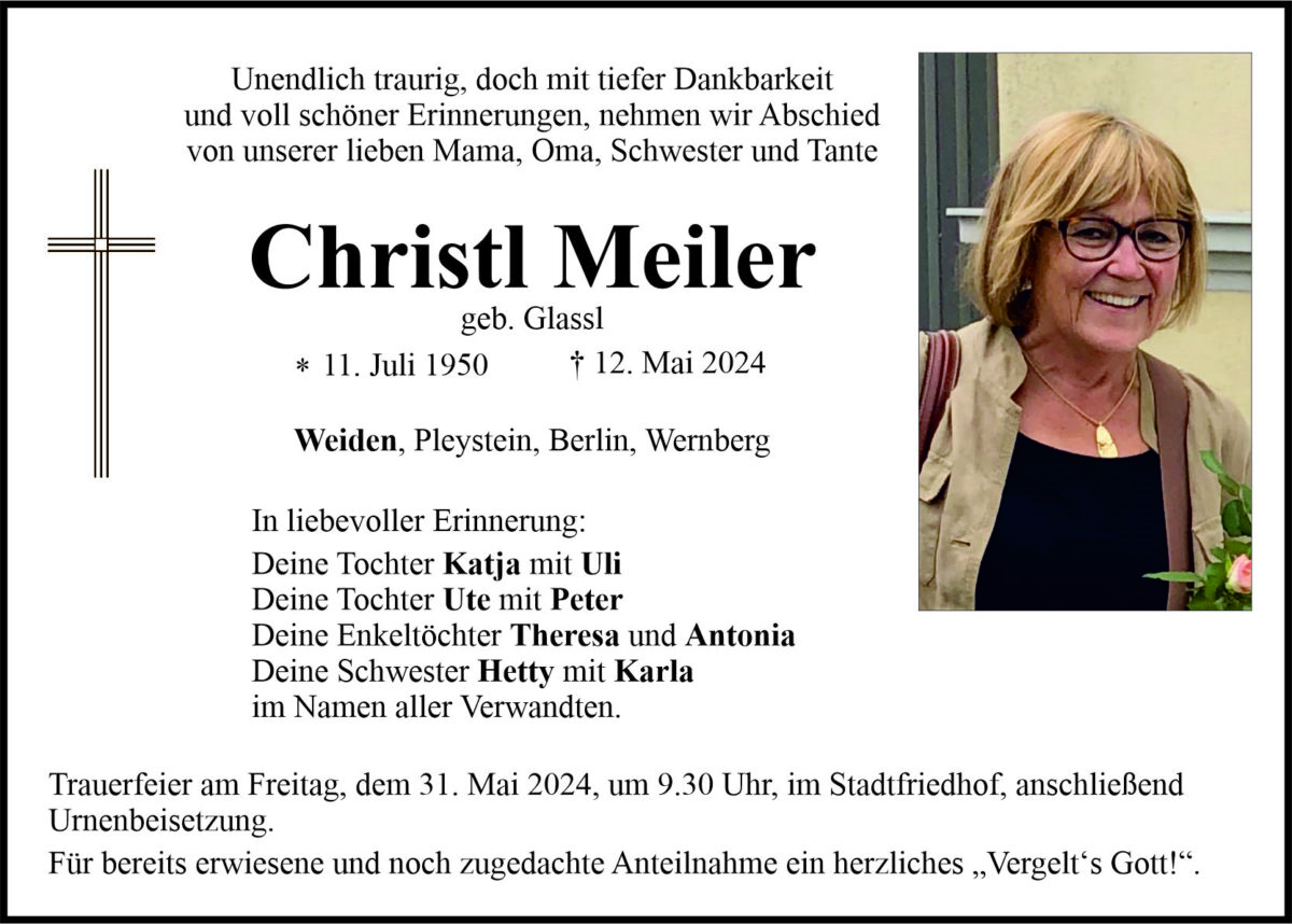 Traueranzeige Christl Meiler, Weiden