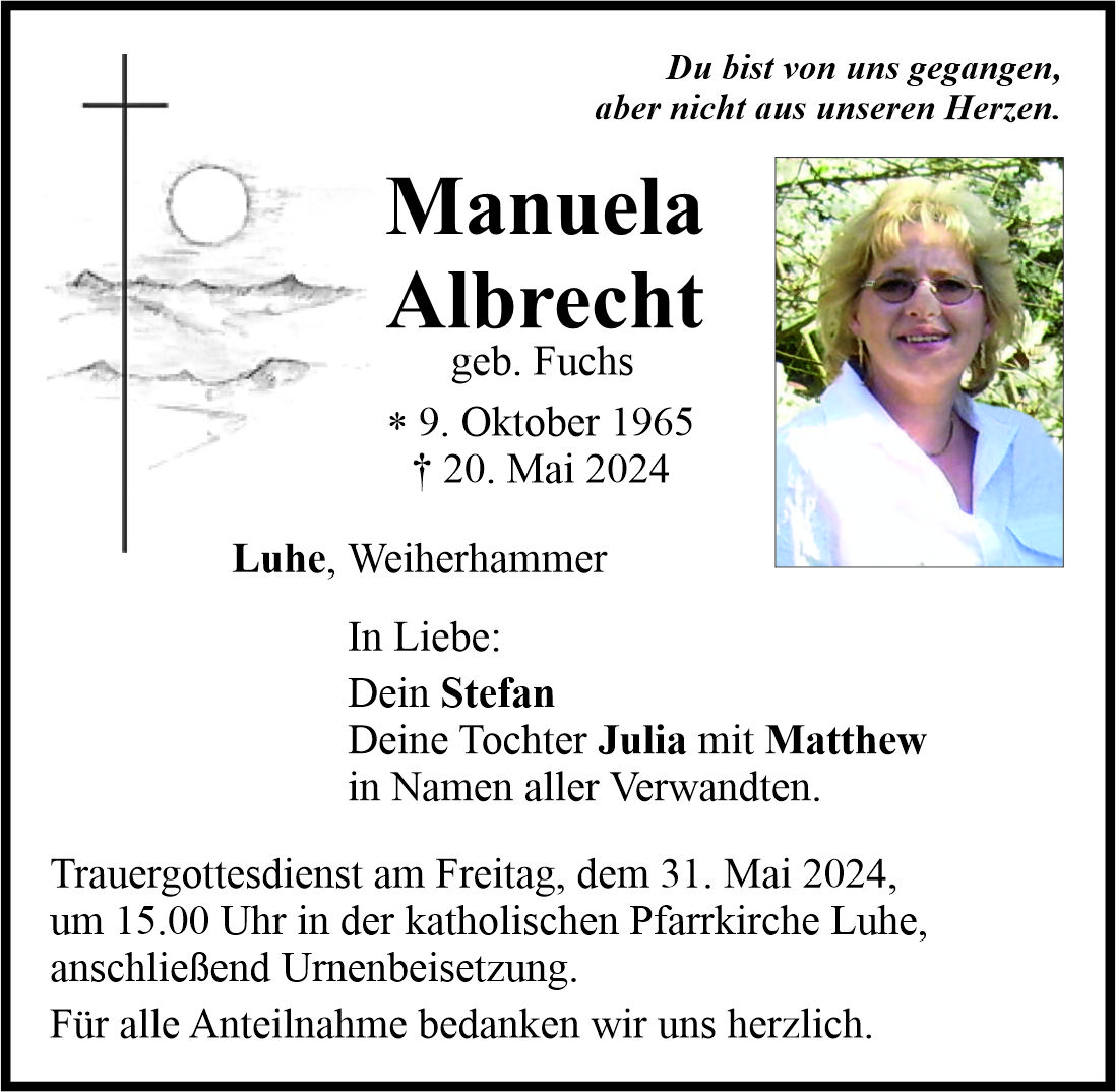 Traueranzeige Manuela Albrecht, Luhe