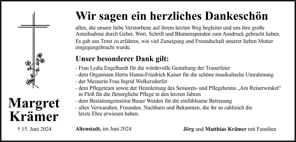 Danksagung Margret Krämer, Altenstadt