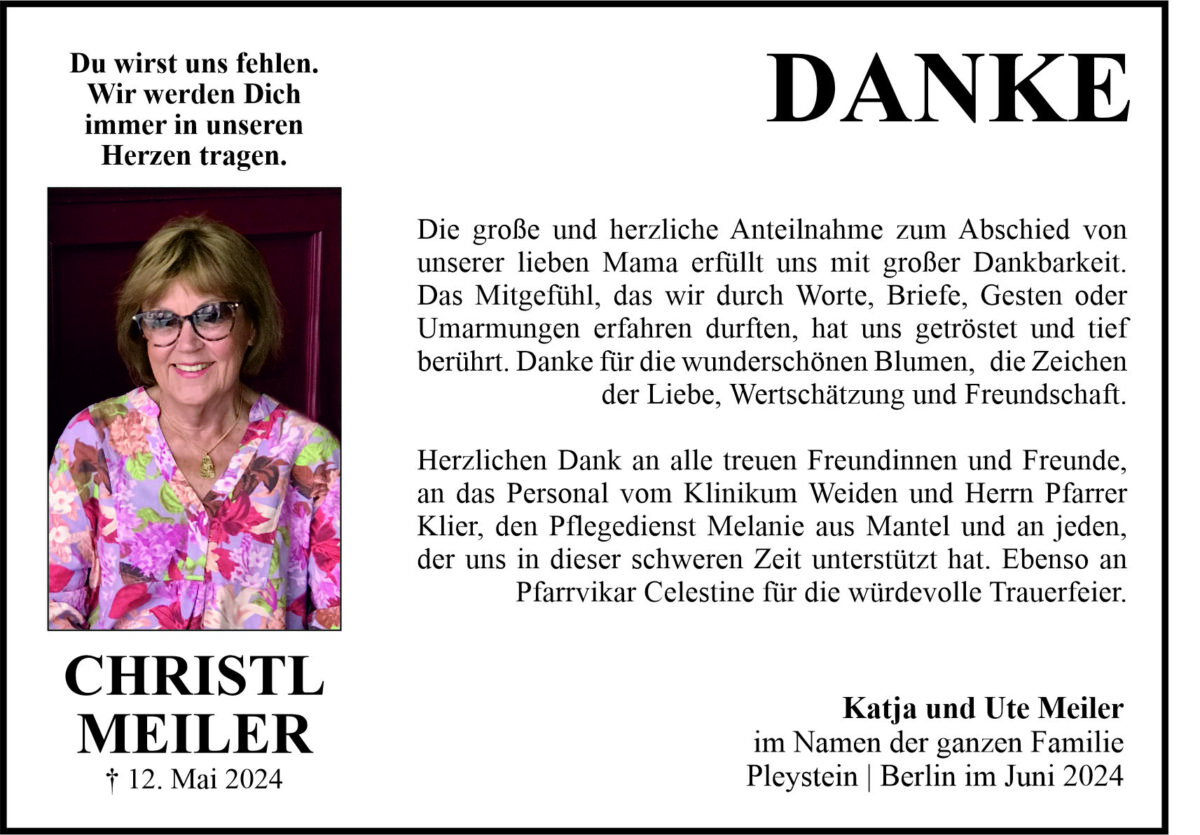 Danksagung Christl Meiler, Pleystein