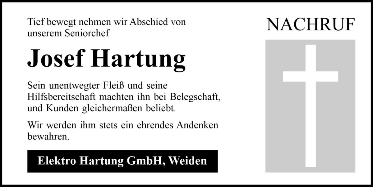 Nachruf Josef Hartung, Weiden
