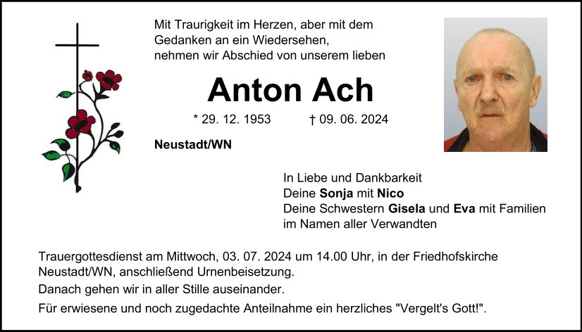 Traueranzeige Anton Ach, Neustadt/WN