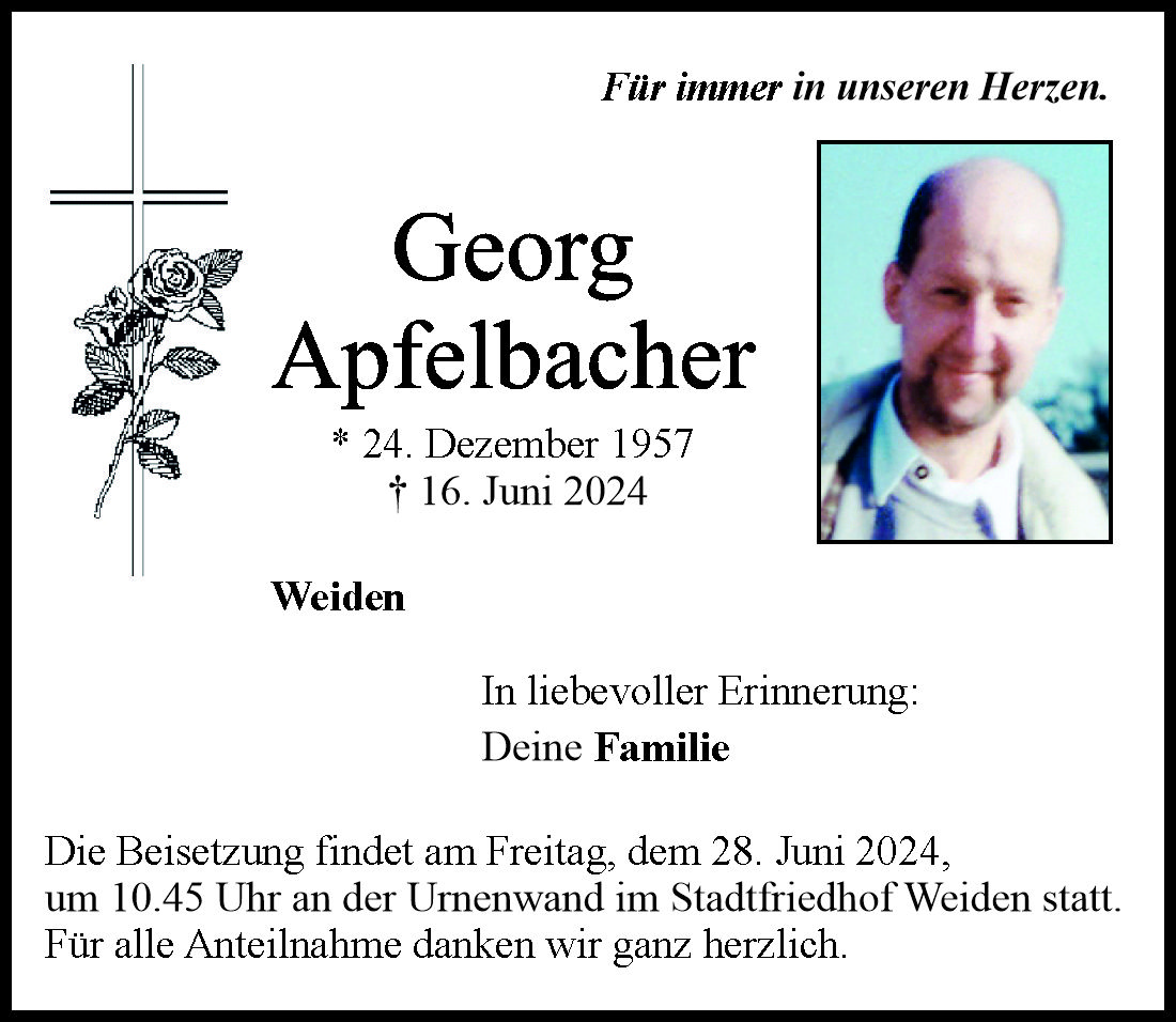 Traueranzeige Georg Apfelbacher, Weiden