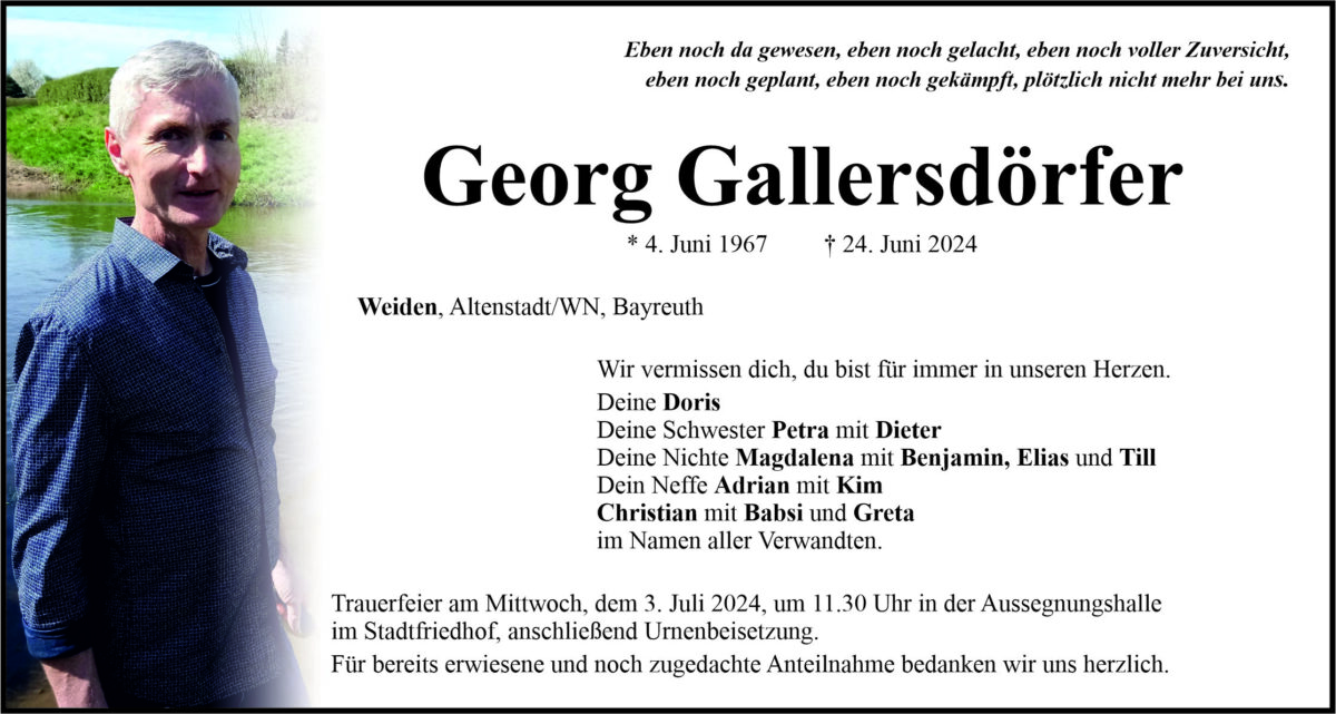 Traueranzeige Georg Gallersdörfer, Weiden