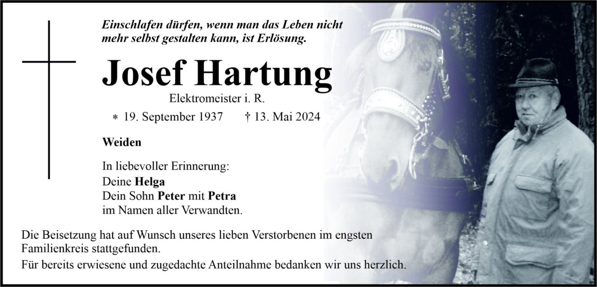 Traueranzeige Josef Hartung, Weiden