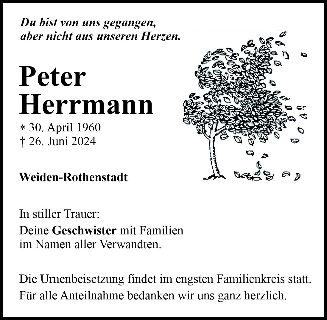 Traueranzeige Peter Herrmann, Weiden