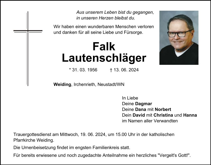 Traueranzeige Falk Lautenschläger, Weiding