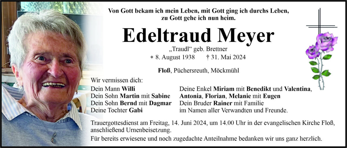 Traueranzeige Edeltraud Meyer, Floß
