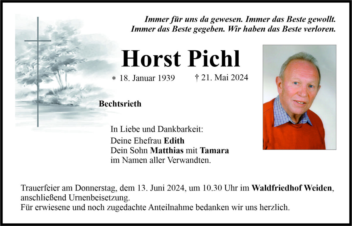 Traueranzeige Horst Pichl, Bechtsrieth