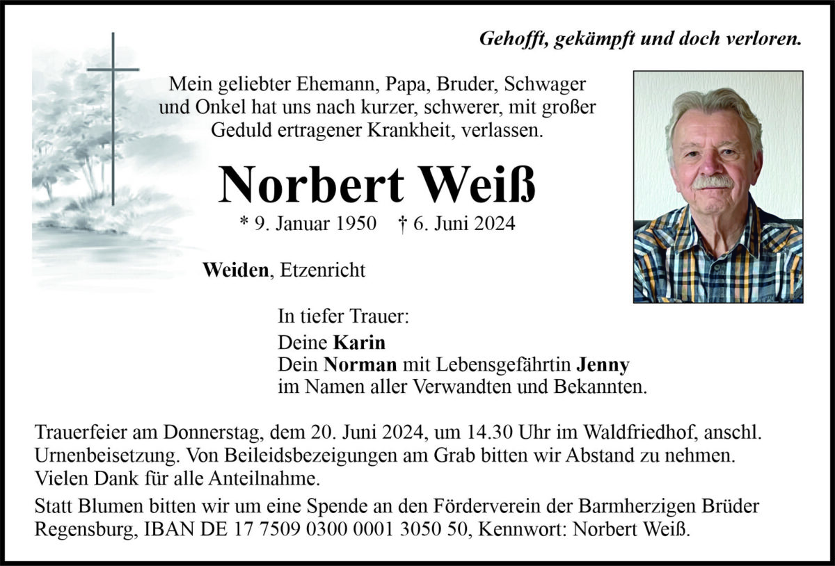 Traueranzeige Norbert Weiß, Weiden