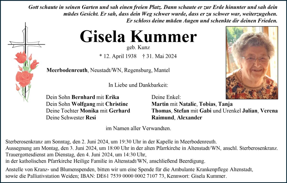 Traueranzeige Gisela Kummer, Meerbodenreuth