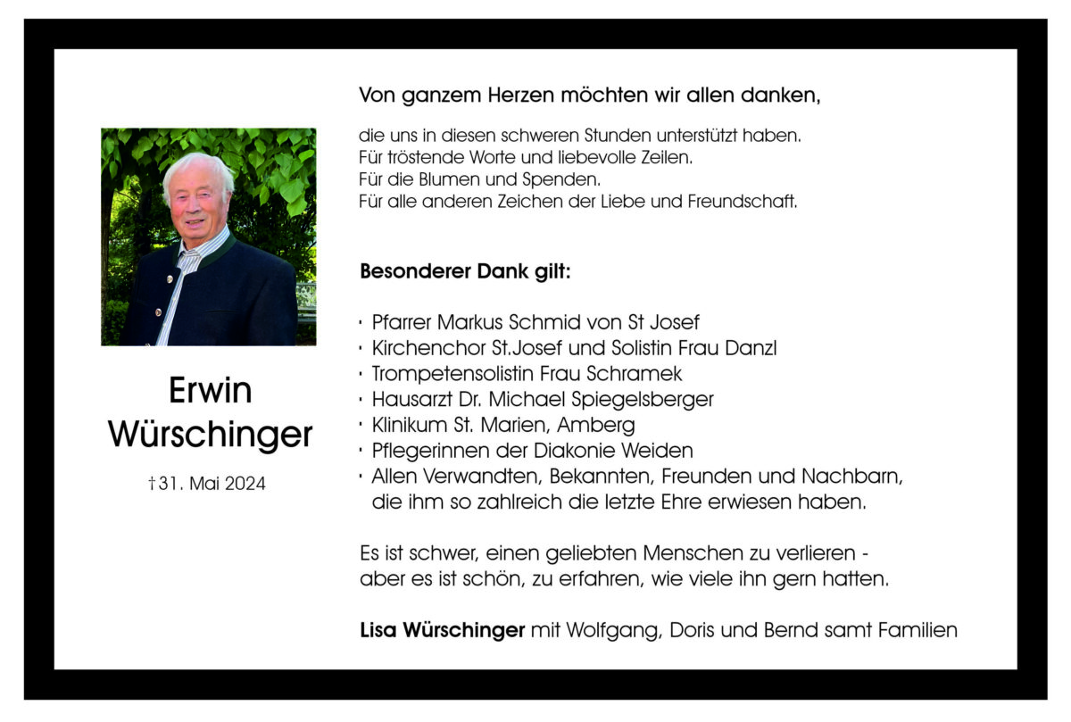 Danksagung Erwin Würschinger, Weiden