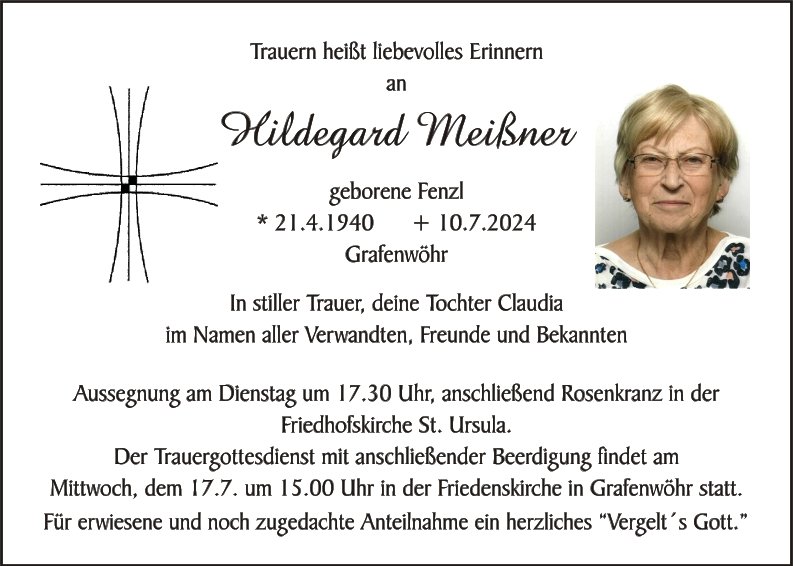Traueranzeige Hildegard Meißner, Grafenwöhr