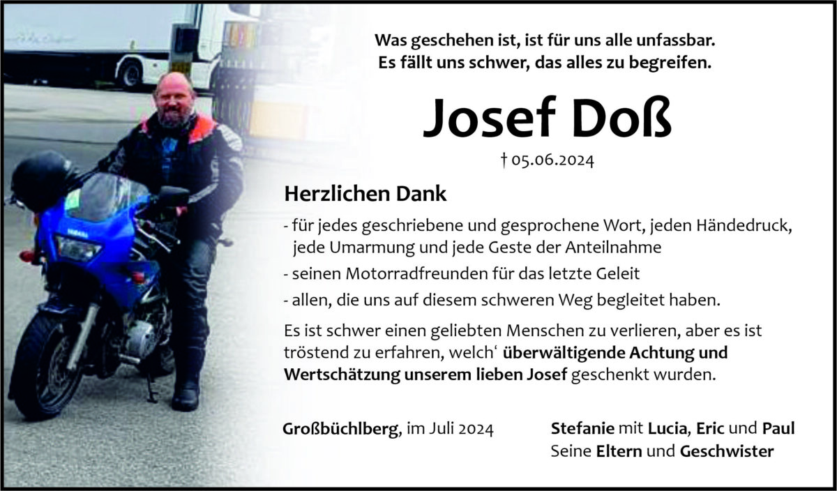 Danksagung Josef Doß, Großbüchlberg