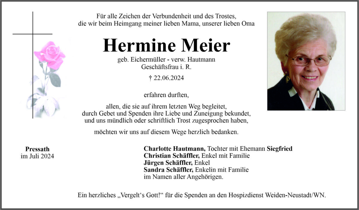 Danksagung Hermine Meier, Pressath