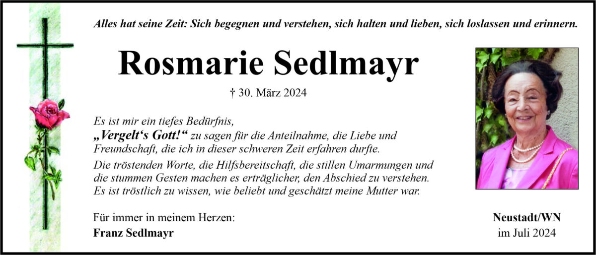 Danksagung Rosmarie Sedlmayr, Neustadt/WN