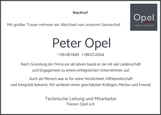 Nachruf Peter Opel, Kirchenthumbach