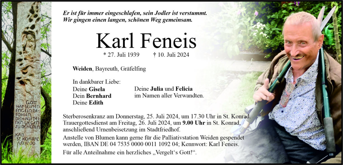 Traueranzeige Karl Feneis, Weiden