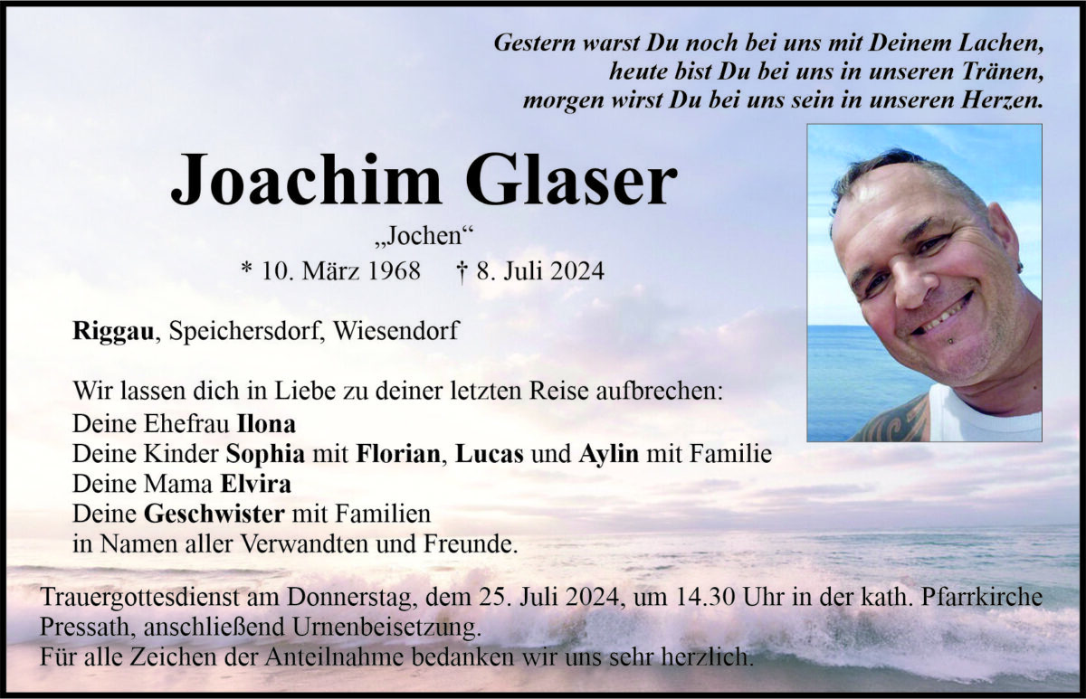 Traueranzeige Joachim Glaser, Riggau