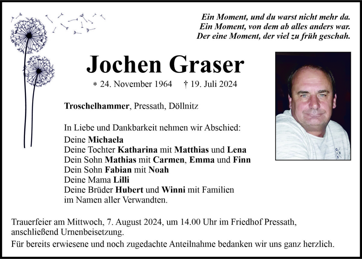 Traueranzeige Jochen Graser, Troschelhammer
