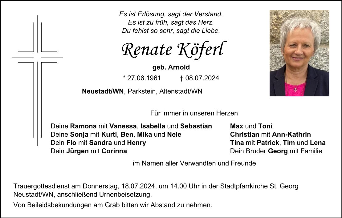 Traueranzeige Renate Köferl, Neustadt/WN