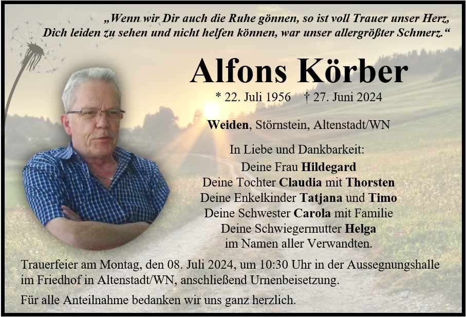 Traueranzeige Alfons Körber, Weiden