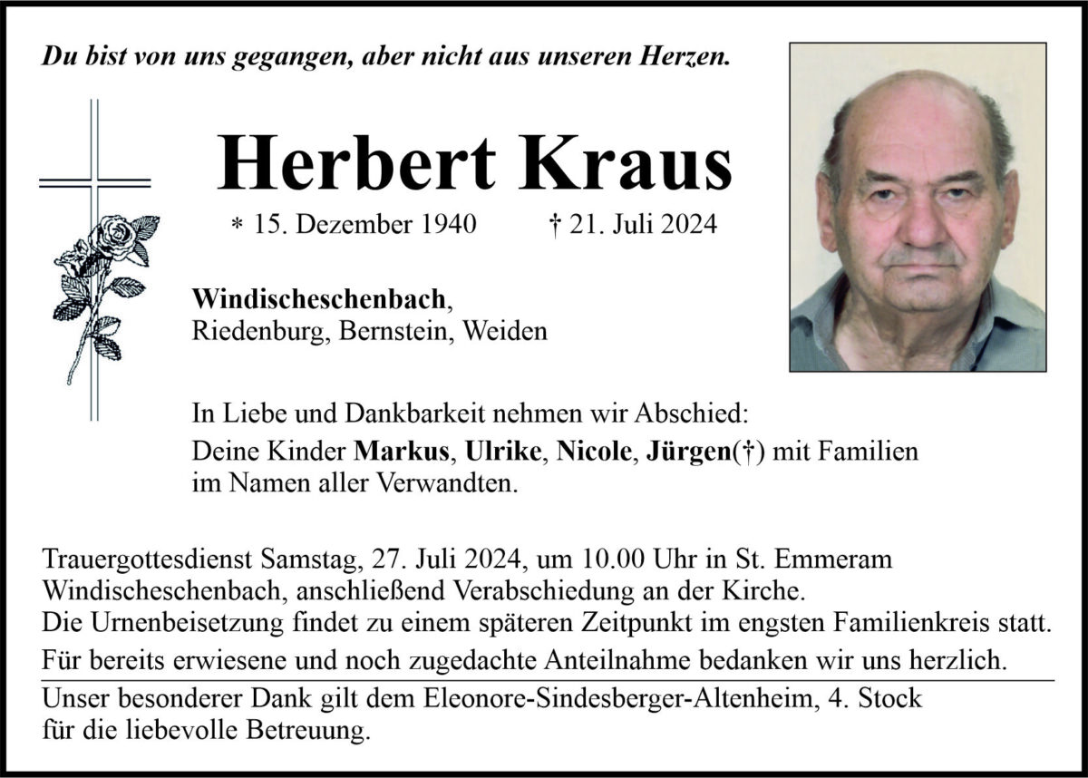Traueranzeige Kraus Herbert, Windischeschenbach