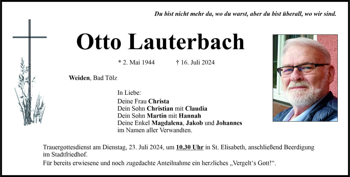 Traueranzeige Otto Lauterbach, Weiden