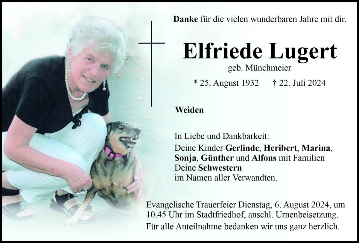 Traueranzeige Elfriede Lugert, Weiden