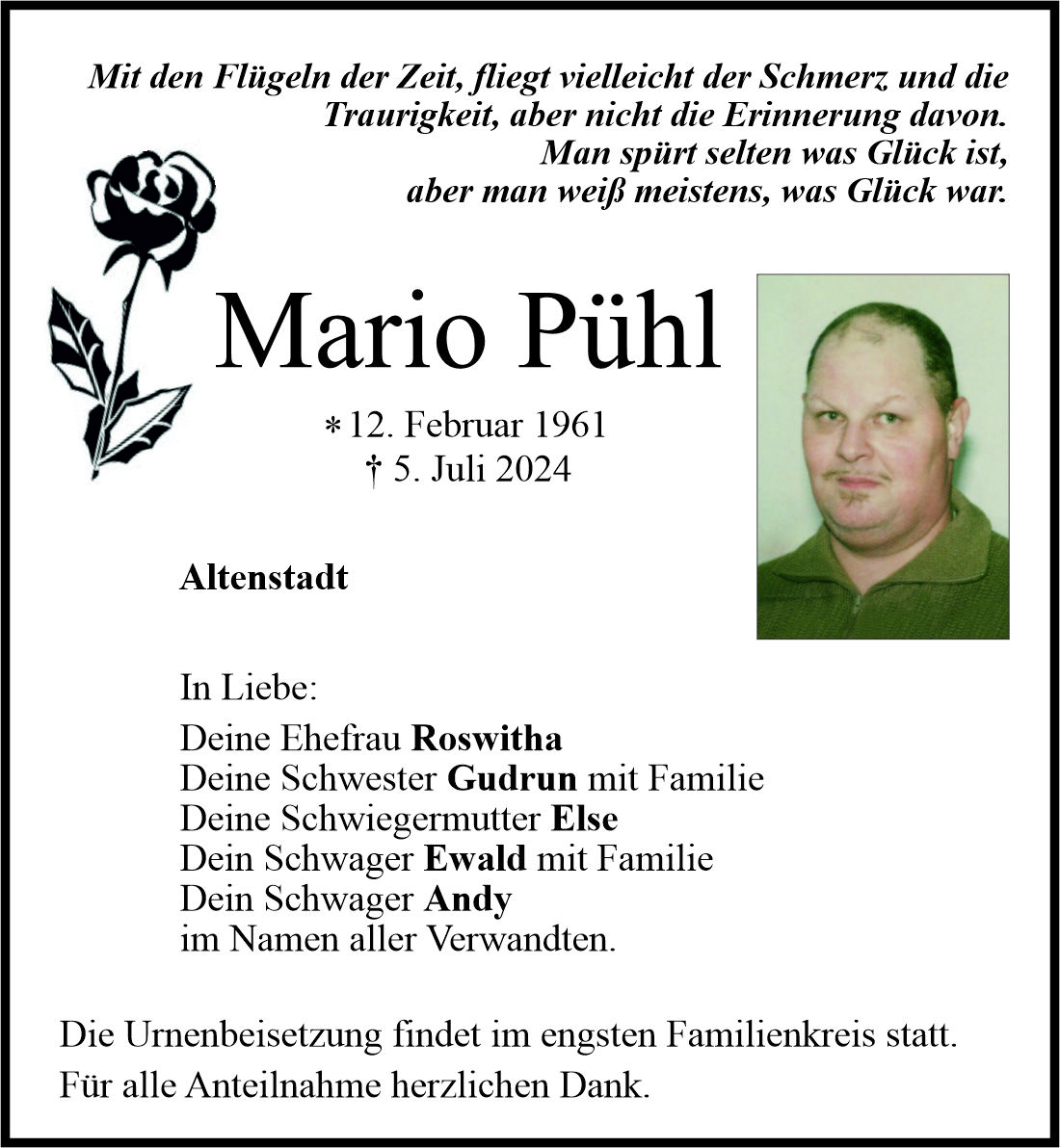 Traueranzeige Mario Pühl, Altenstadt/WN