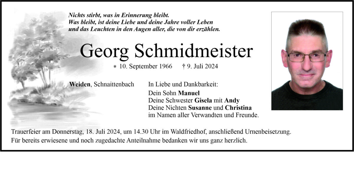 Traueranzeige Georg Schmidmeister, Weiden