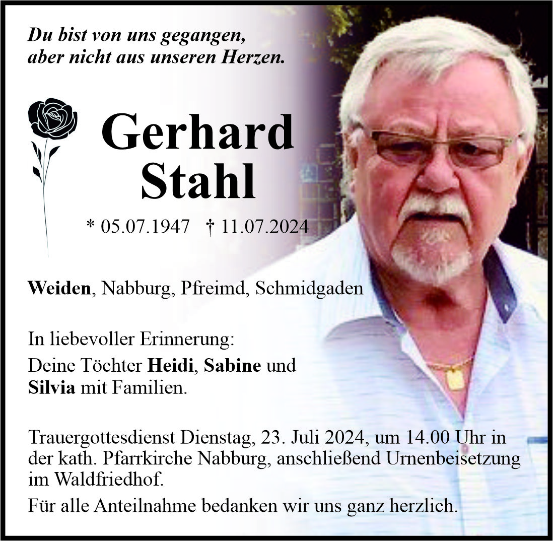 Traueranzeige Gerhard Stahl, Weiden