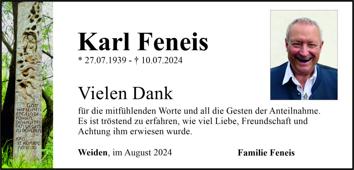 Danksagung Karl Feneis, Weiden