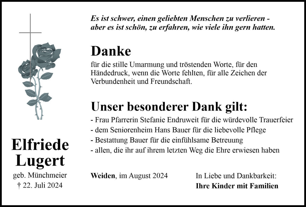 Danksagung Elfriede Lugert, Weiden