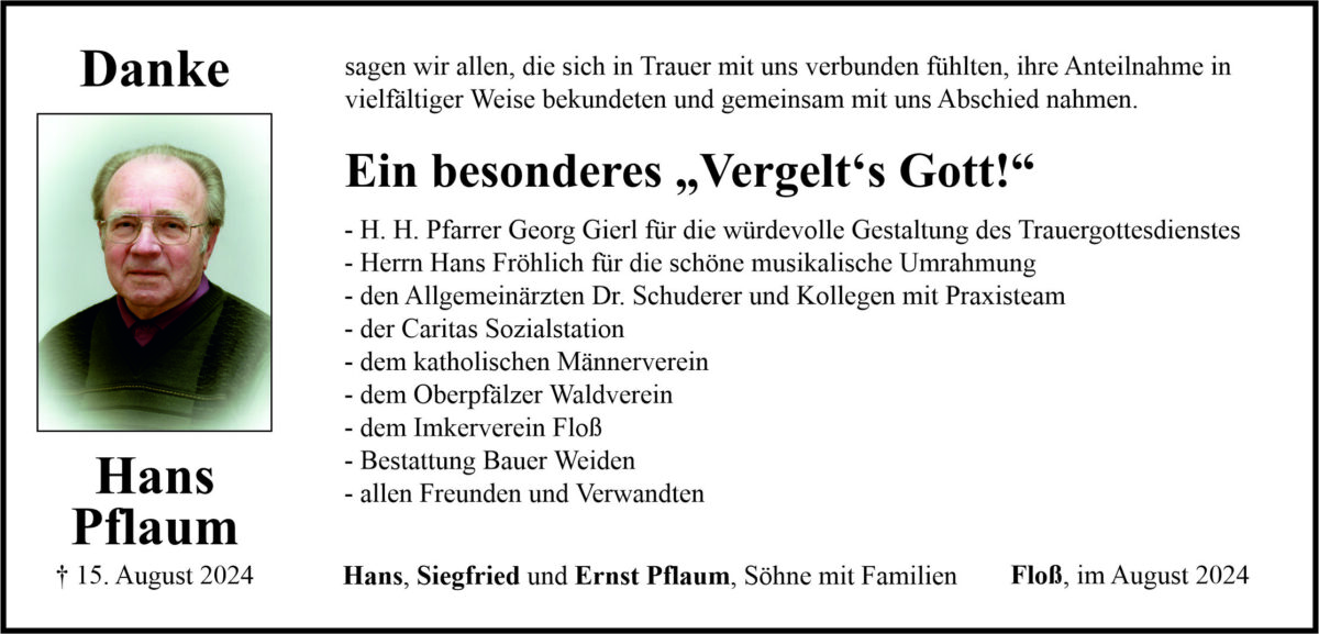 Danksagung Hans Pflaum, Floß