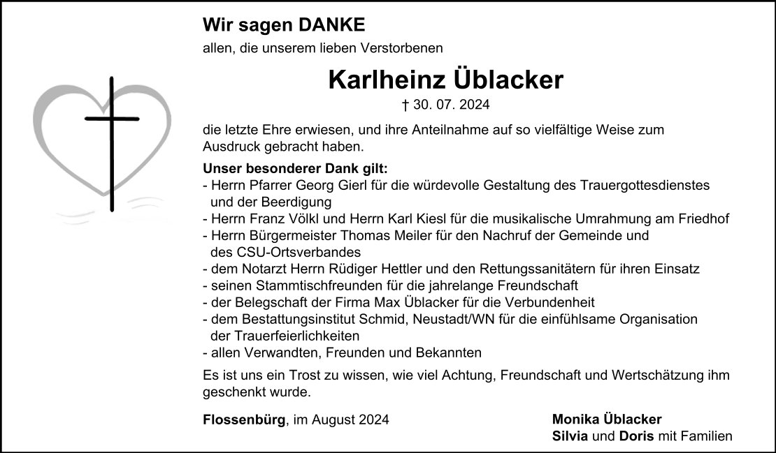 Danksagung Karlheinz Üblacker, Flossenbürg