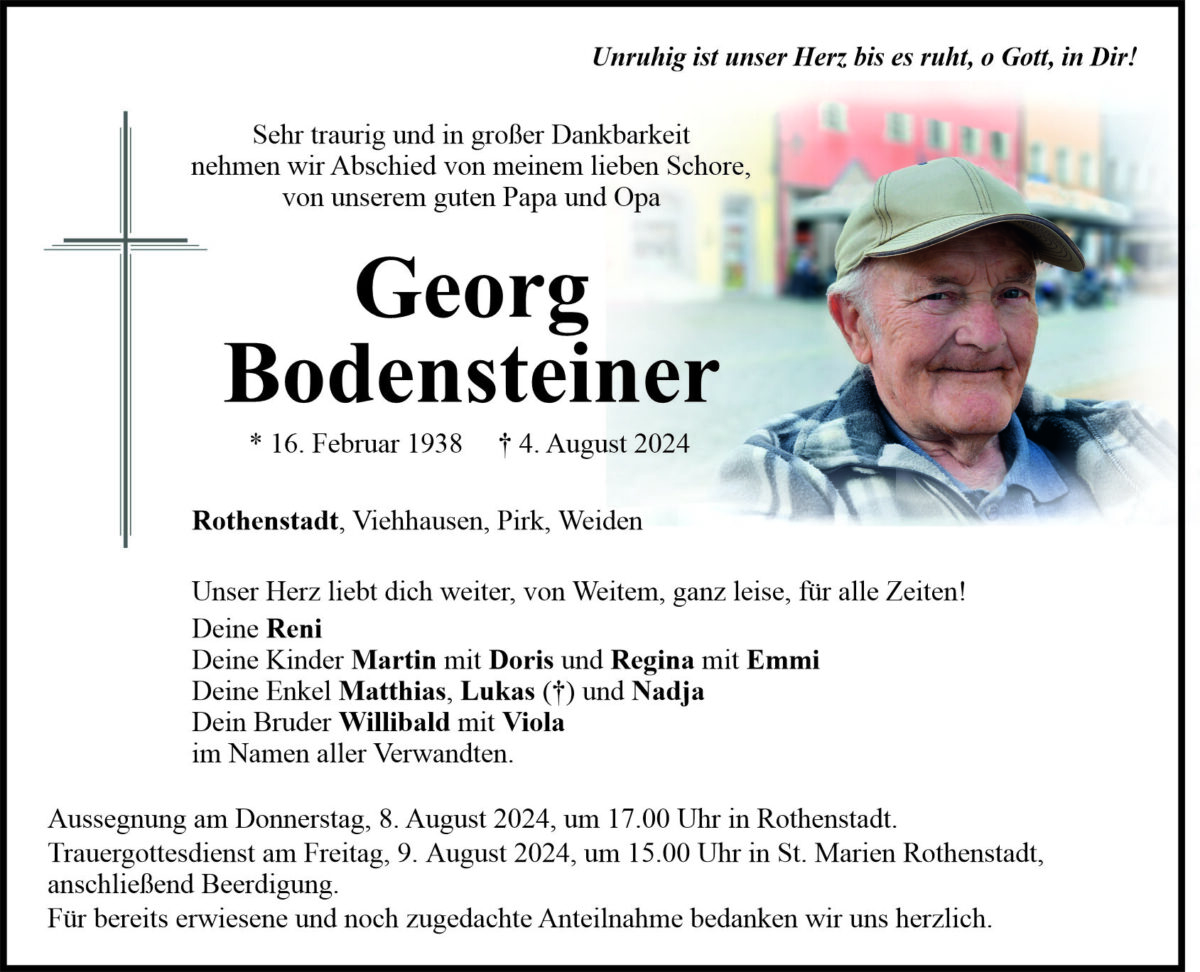 Traueranzeige Georg Bodensteiner, Rothenstadt