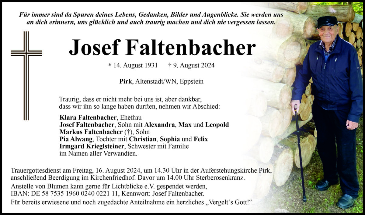 Traueranzeige Josef Faltenbacher, Pirk
