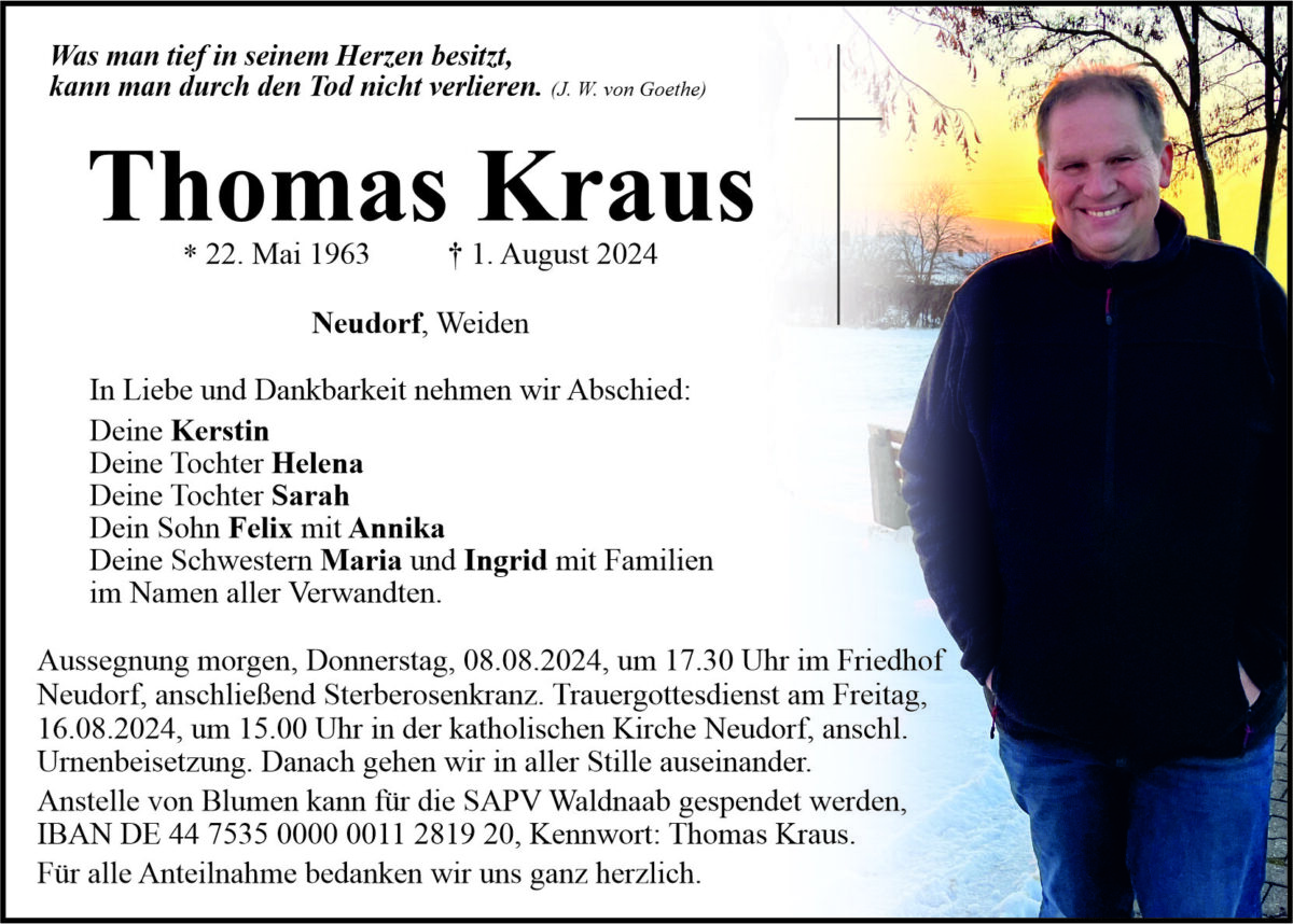 Traueranzeige Thomas Kraus, Neudorf