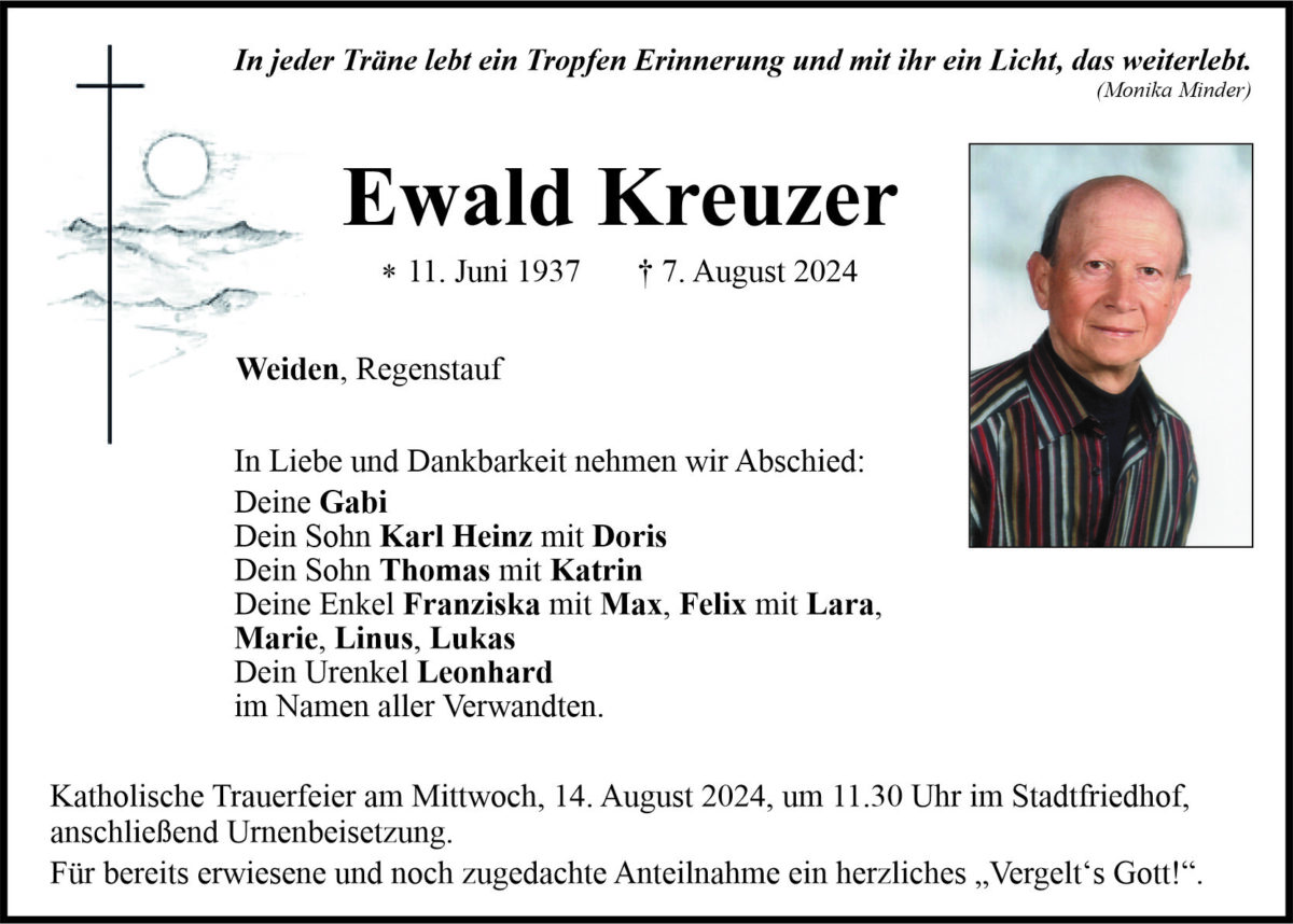 Traueranzeige Ewald Kreuzer, Weiden