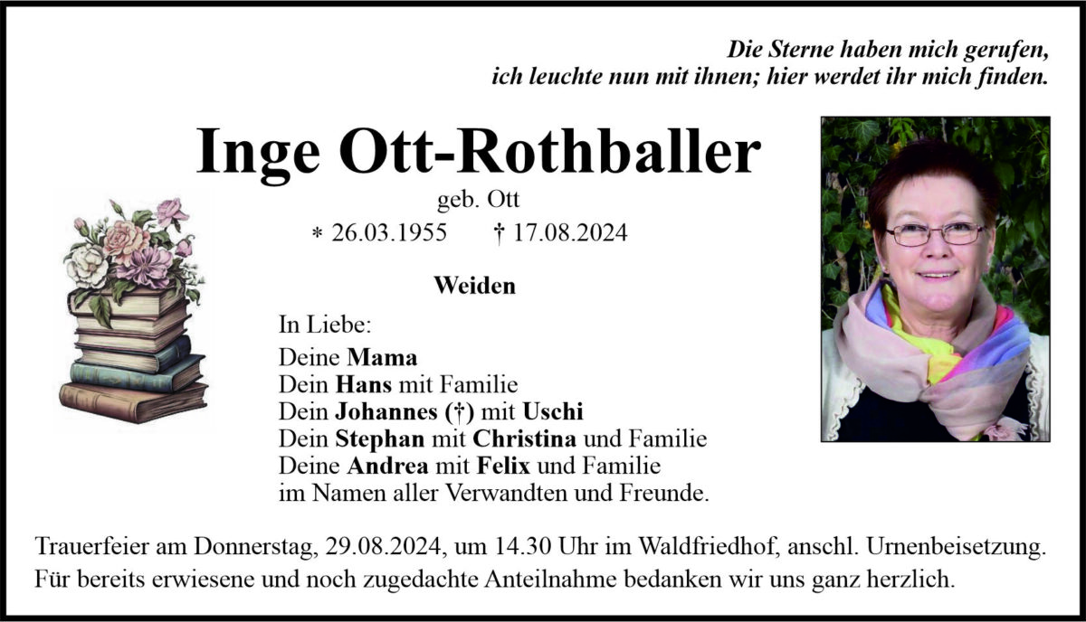 Traueranzeige Inge Ott-Rothballer, Weiden