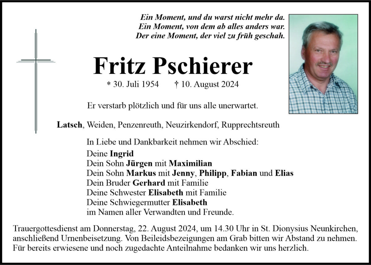 Traueranzeige Fritz Pschierer, Latsch